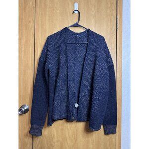 GAP Women's 100% LambS Wool Open Knit Cardigan MEDIUM Cable Knit Navy Thick